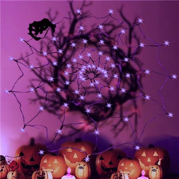 84 LED-5FT Diameter Halloween Decorations Outdoor Spider Web Halloween Lights - Picture 4 of 8